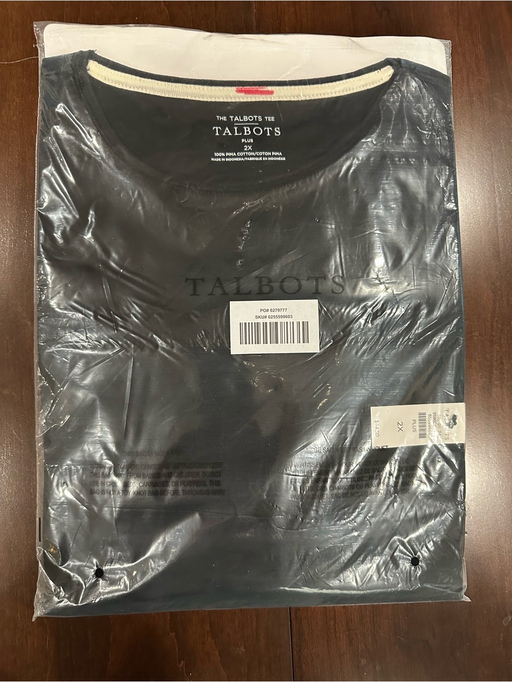 Talbots Black Long Sleeve Crewneck Tee with Cream Trim